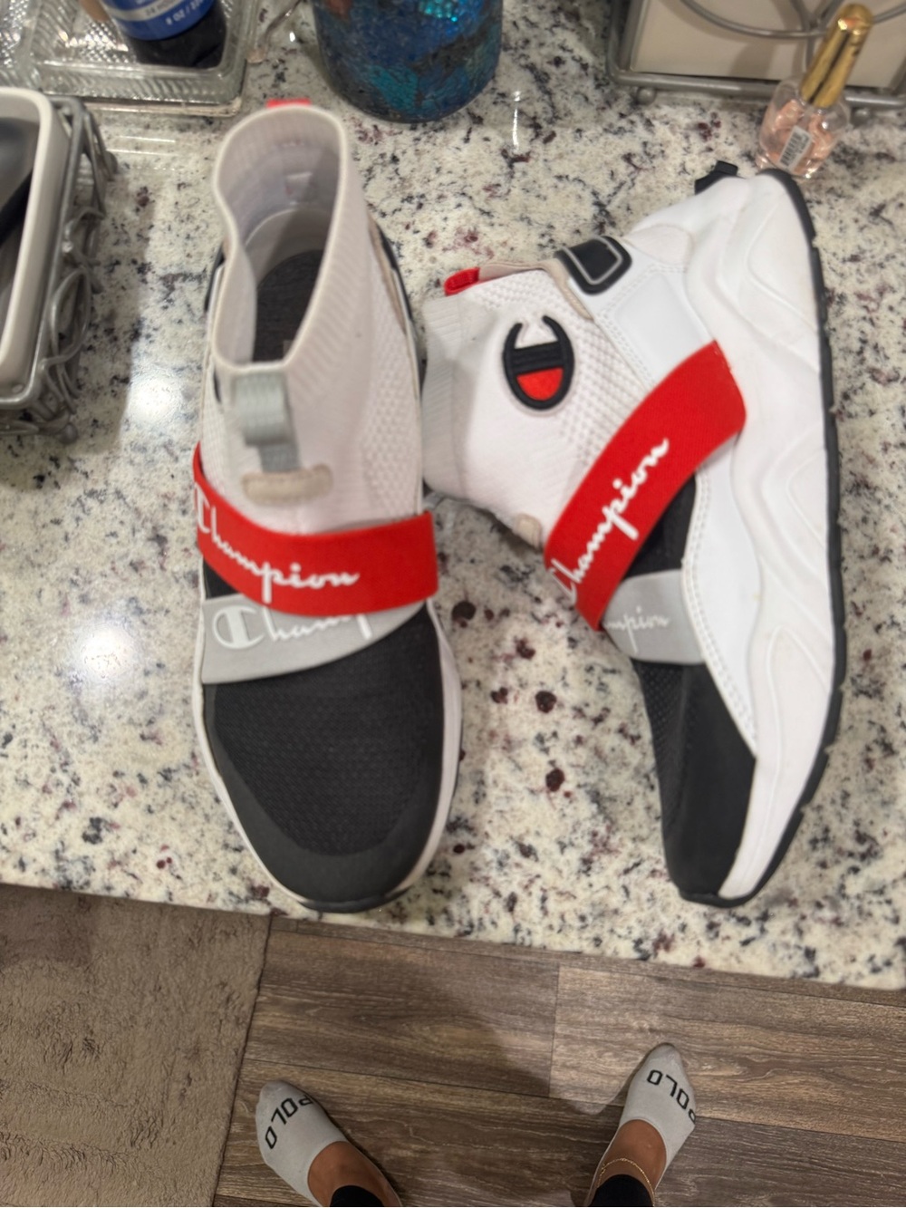 Champion Kids' Black, White & Red Slip-On Athletic Sneakers